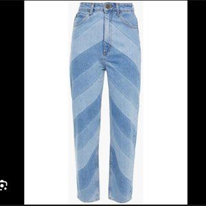 SANDRO Diego Cropped Color-Block High-Rise Straight-Leg Jeans Blue